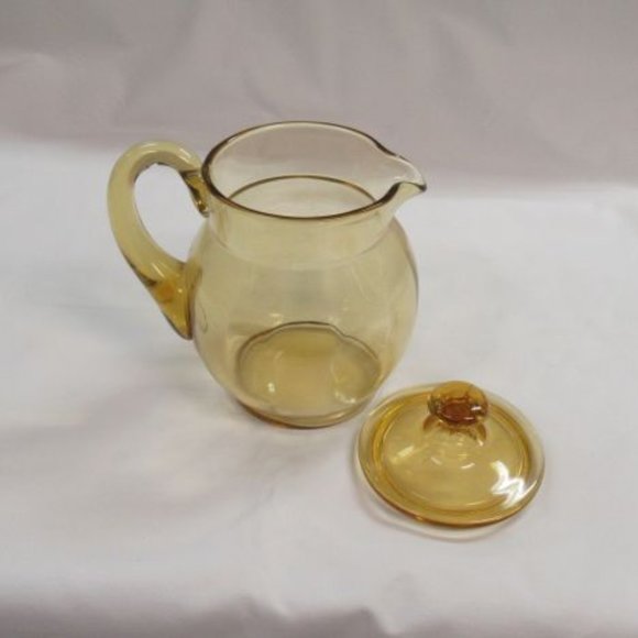 Paden City Elegant Glass Amber Ribbed Optic 6 1/4 Inch Guest Pitcher with Lid - Picture 4 of 5